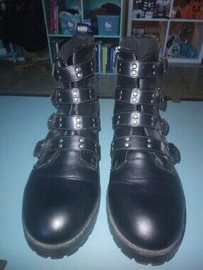 Black Strappy Studded Ankle Booties - 11